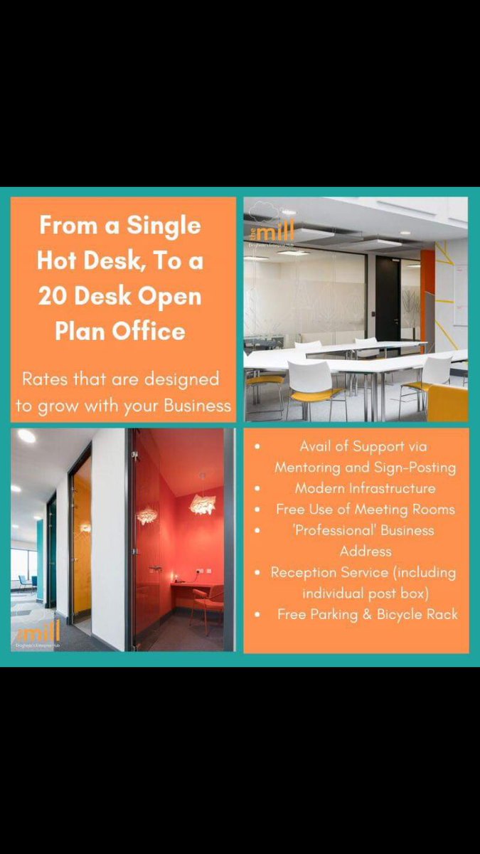 TheMillDrogheda's tweet photo. If you are looking for a space to work at in the Drogheda area, whether it’s just for you or for you and your team, look no further! We have desks and spaces available 24/7/365!! 
We have coffee, broadband and free parking too! ☕️ 
For more information, contact us!
T:041-9802444 https://t.co/XovK1JwAlR