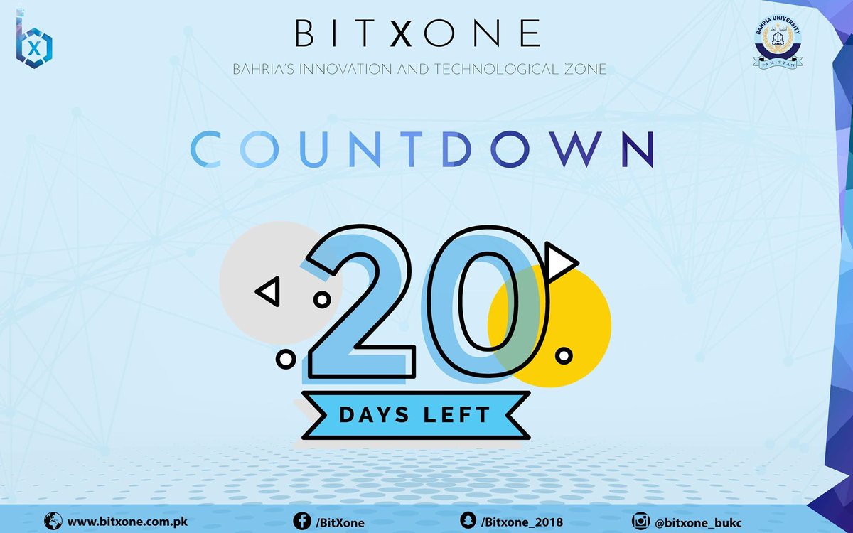 ali_bitxone's tweet photo. It's getting closer you guys! Only 20 days to go. Get yourself registered for the mega event happening on 16th of December at Bahria University Karachi.
#kiska_hai_yeh_tumko_intezar_BitXone_hai_na
#BitXone #EveryBitCompetes #BUKC #Competitions #MegaEvent #YourInnovation https://t.co/OIAHasd7QW