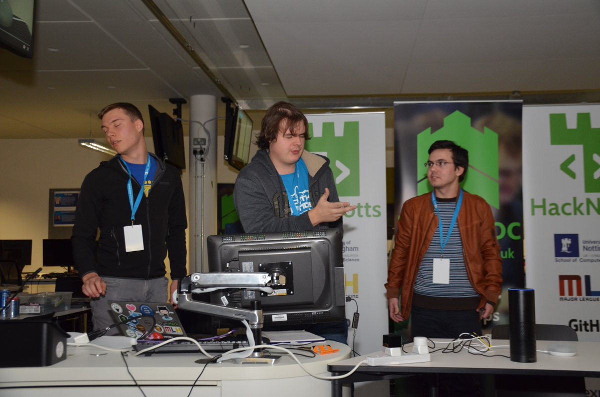 HackNotts's tweet photo. This team is using Google Home mini & Amazon's Alexa to sing a duet together of Fresh Prince of Bel Air π #HackNotts https://t.co/kr2hqzO4ud