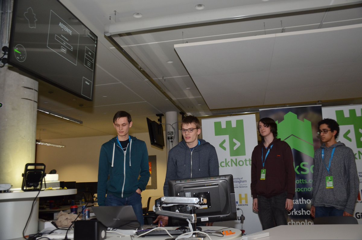 HackNotts's tweet photo. Asterite is a retro multiplayer videogame that didn't have enough time to implement everything they wanted, but definitely looks promising! #HackNotts https://t.co/cL2WI5HnPD
