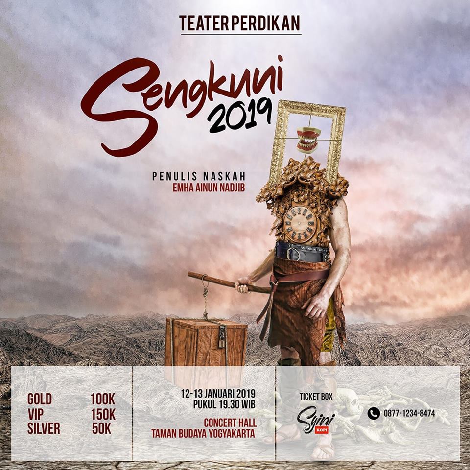 jalanbhakti's tweet photo. Pentas Teater Perdikan "SENGKUNI 2019"
.
Penulis Naskah Emha Ainun Nadjib
Sutradara Jujuk Prabowo .

Tgl 12-13 Januari 2019
Jam 19.30 WIB
Di Concert Hall
Taman Budaya Yogyakarta

Pemesanan Tiket 087712348474 https://t.co/kZEpXBCzNm