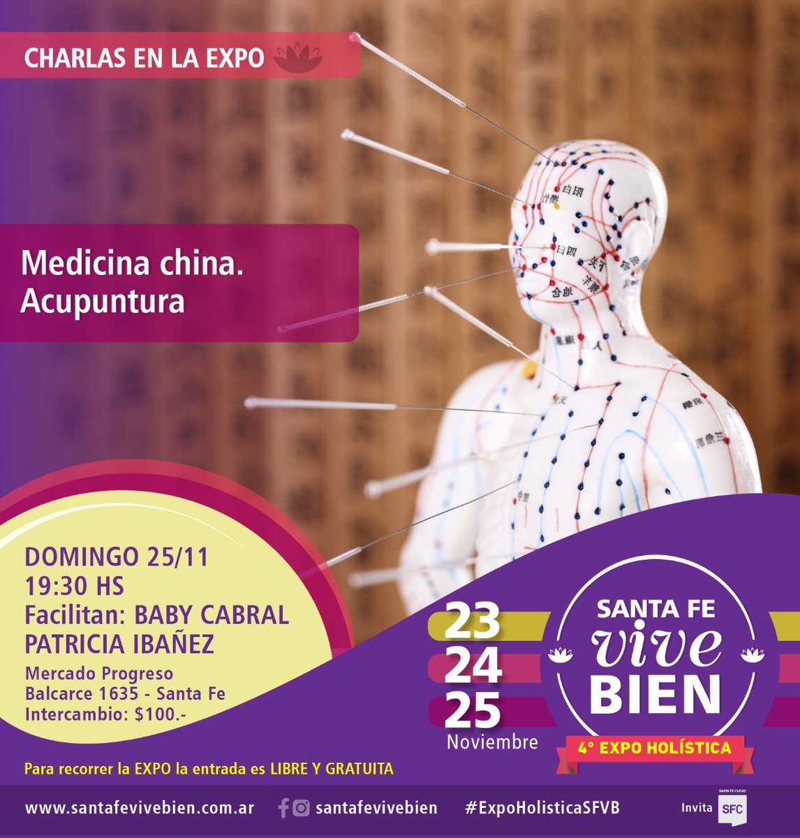 santafevivebien's tweet photo. Descubrí todos los beneficios de la medicina china para tu salud!
Te esperamos en la charla de las 19.30 hs en el #MercadoProgreso junto a Baby Cabral y Patricia Ibañez.
.
#ExpoHolisticaSFVB #Acupuntura https://t.co/dBSe8hDCHc