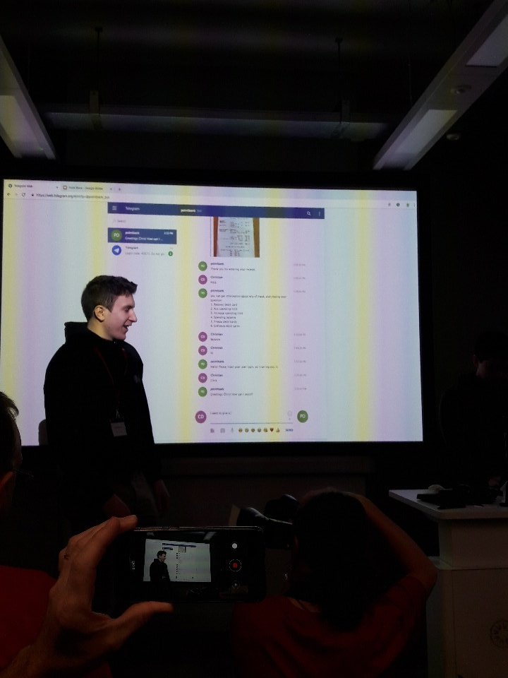 AimBrainHQ's tweet photo. Team Point Bank present their #chatbot-based expense management system for #SMEs #openbankhack18 https://t.co/UYp6q20CNx