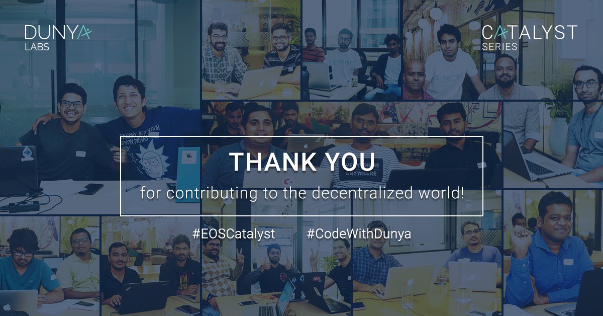DunyaLabs's tweet image. Thank you to all the teams, sponsors and partners for making India’s FIRST EOS @EOS_io_ Hackathon a HUGE success!!! Stay tuned for more updates from Dunya Labs!  #CodeWithDunya #EOSCatalystSerjes #Blockchain @_duxfemina_ @SrikarVaradaraj  @block_one_  #eos