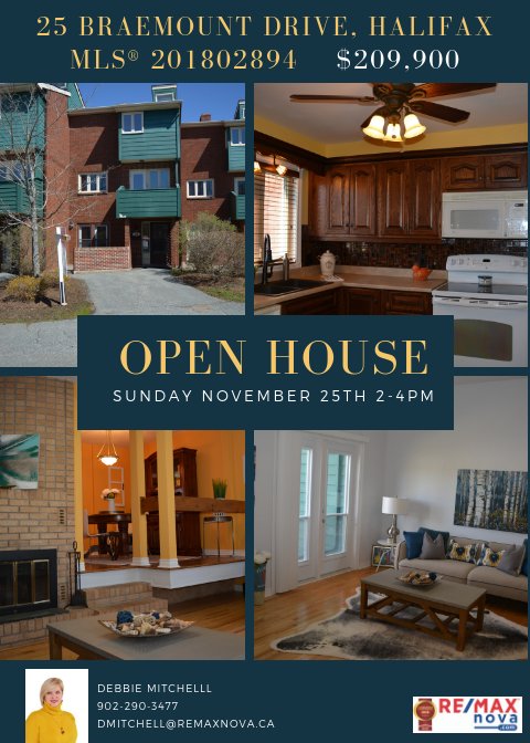 Open House today from 2-4 pm at this great condo townhouse in Clayton Park. It is close to everything! It is ready for a quick close! You could move in just in time to hang stockings for Santa!!!