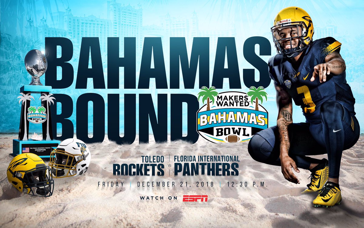 ToledoRockets's tweet photo. We’re Bahamas Bound! 
The Rockets will appear in the Makers Wanted Bahamas Bowl! 

🗓Friday, December 21
🕧 12:30 P.M.
📺 ESPN

#GoRockets🚀 https://t.co/LnIrva99Et