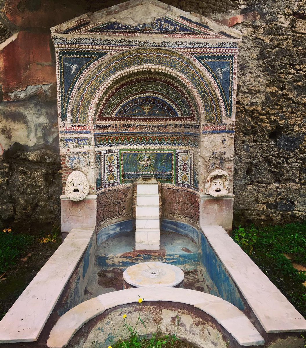 PlanetPompeii's tweet photo. The fountain of the "House of Large Fountain" in the #RegioVI in #Pompeii, currently closed to visitors for restoration of the rooms. It's decorated with polychrome mosaics and glass paste, while clams of molluscs are used to mark the nymphaeus.
Instagram Ph by @MassimoOsanna https://t.co/Ccy9l7Buba