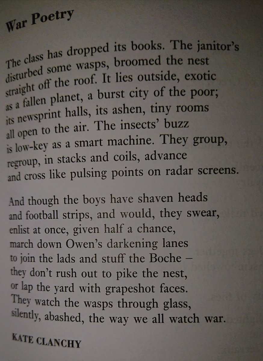 'War Poetry' by Kate Clanchy. Another one from the brilliant 'Staying Alive', by Bloodaxe Books.

I'm going start calling this #weekendpoem, because its almost never on a Friday...