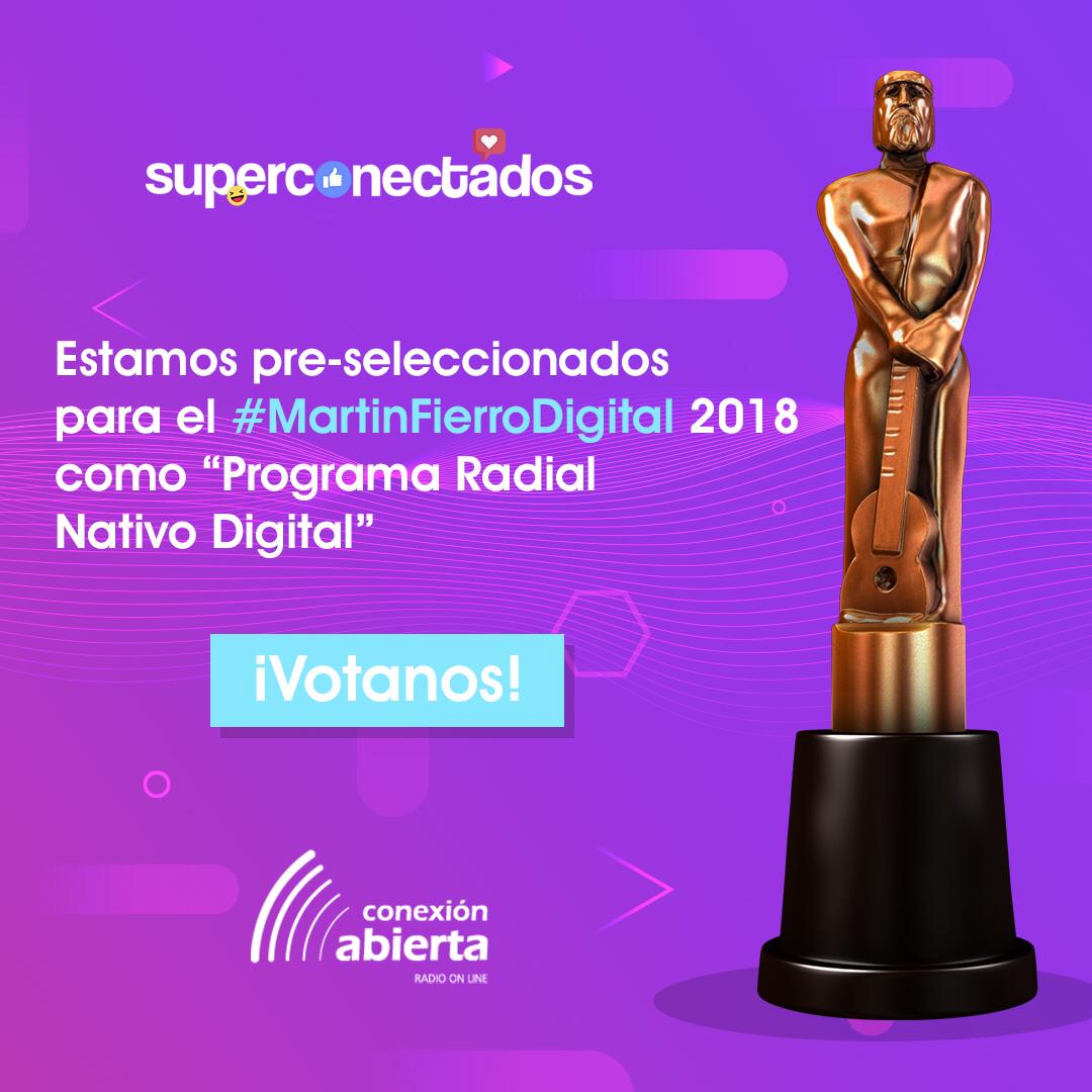 nicoreinagar's tweet photo. #Superconectados quedó preseleccionado para la nominación de los @MartinFierroAPT Digital 2018, mejor programa Radio Nativa Digital, y necesitamos de tu ayuda para ganar! Entrá al link, registrate y votá y de esa manera nos estás ayudando ➡️➡️ https://t.co/LwYs1pasiw #MFD2018 https://t.co/gnuu5LxuRL