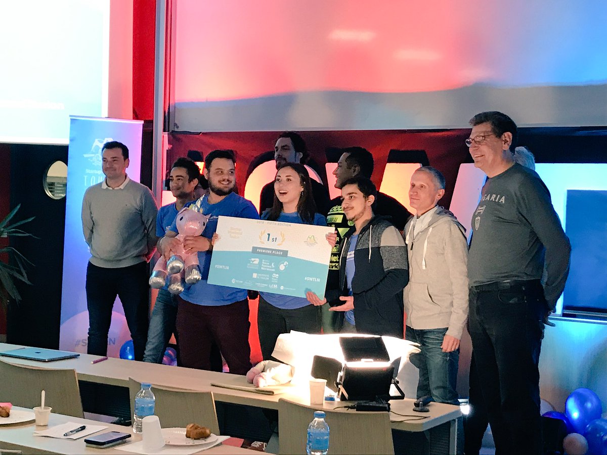 BRAVO aux #1 sur le podium de cette 5ème édition du <a href="/swtoulon/">StartupWeekendToulon</a> : la team EQUINAE !! Ils remportent 1 semaine de #coworking &amp; 1 rdv conseil chez nous, 1 audit avec <a href="/kevinpardo/">Kevin Pardo</a>, 1 an chez <a href="/GetSwello/">Swello</a>, 1accompagnement sur l’année sur le bilan comptable et la grosse licorne 🦄 ! #swtln