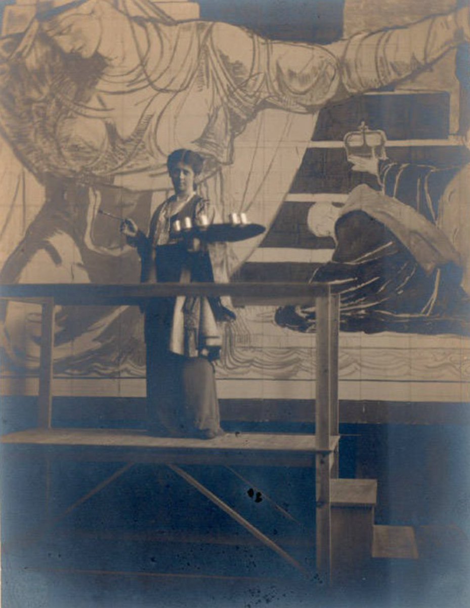 Violet, a trailblazer in mural decoration & stained glass, fields exclusively practiced by men, painted a series of 43 murals in the Pennsylvania State Capitol Building. Depicting the story of William Penn, her images continue to define the state's origin myth. #RedRoseGirls