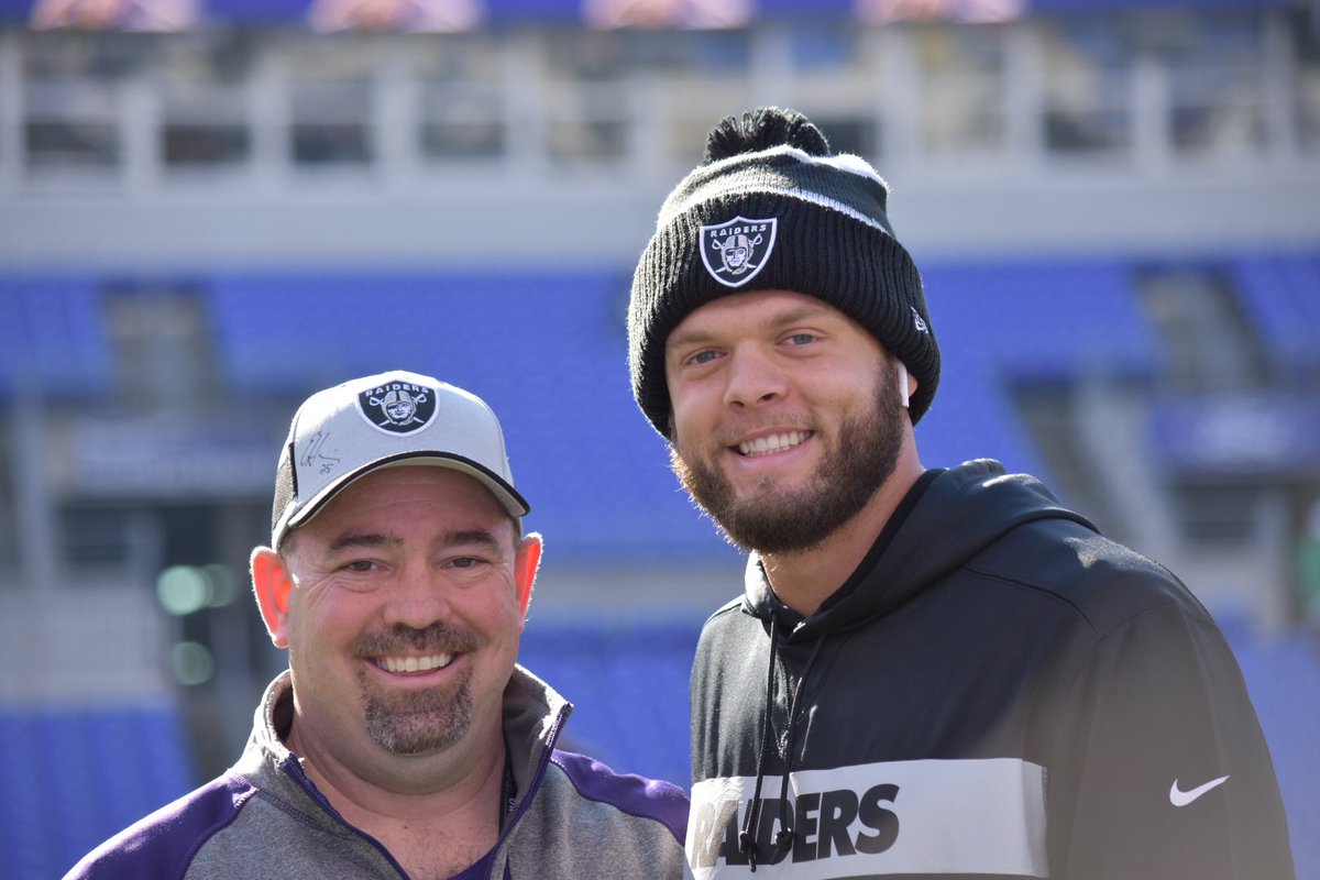 NOHS17350's tweet photo. Out to support our alum, @e_harris_31, Raiders #25 as he takes on the Ravens today. @mullermatt71 was on the sideline before the game to talk to his former player. #ColonialNation #ColonialPride https://t.co/teH8u6v8eL