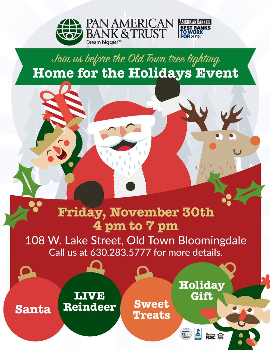PanAmerBank's tweet image. We&apos;re counting down the days! Come join us Friday, November 30th for an evening of holiday cheer, featuring: LIVE Reindeer, Santa, Sweet Treats, Gift for the Kids! #CommunityCheer
