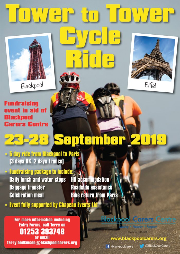 BlackpoolCarers's tweet photo. If you're thinking of a challenge for the new year, don't do the usual &amp; join a gym that you will be fed up of by Feb, sign up to our cycle challenge #towertotower instead! 🚴 #fundraising #carers #goodcause We still have a few places left! @Bplcarers_ceo https://t.co/68YI9JOpFK