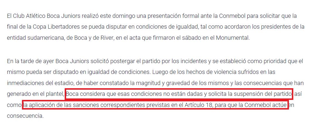 LaPoderosaFu's tweet photo. Este es el comunicado oficial de @BocaJrsOficial .

Desde @CARPoficial continúa el operativo para que el partido se juegue hoy. Es inminente el comunicado anunciando esto. 

La mancha más grande del fútbol sudamericano.

#CopaLibertadores https://t.co/c6rHbaXq7G