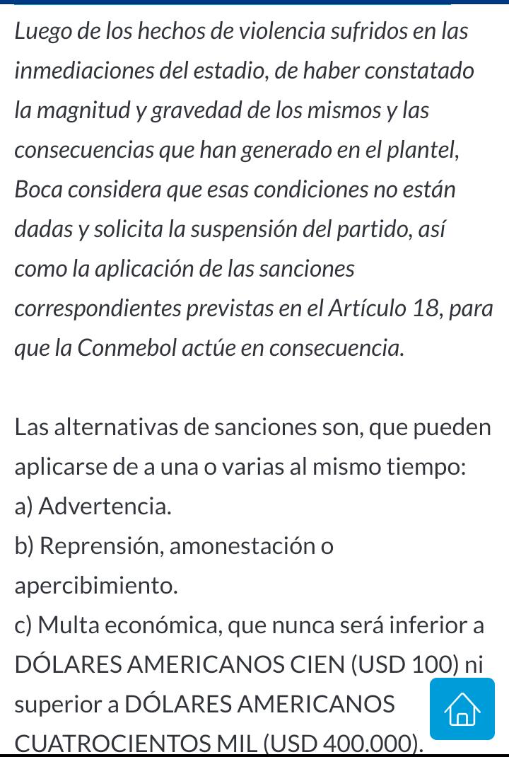 LaPoderosaFu's tweet photo. Acá está el comunicado de @BocaJrsOficial y las sanciones que figuran en el estatuto de @CONMEBOL . 

Si el partido se juega, una vez más la casa madre del fútbol Sudamericano viola su propio reglamento.

La peor #CopaLibertadores de la historia. https://t.co/5xIKAx9v2v