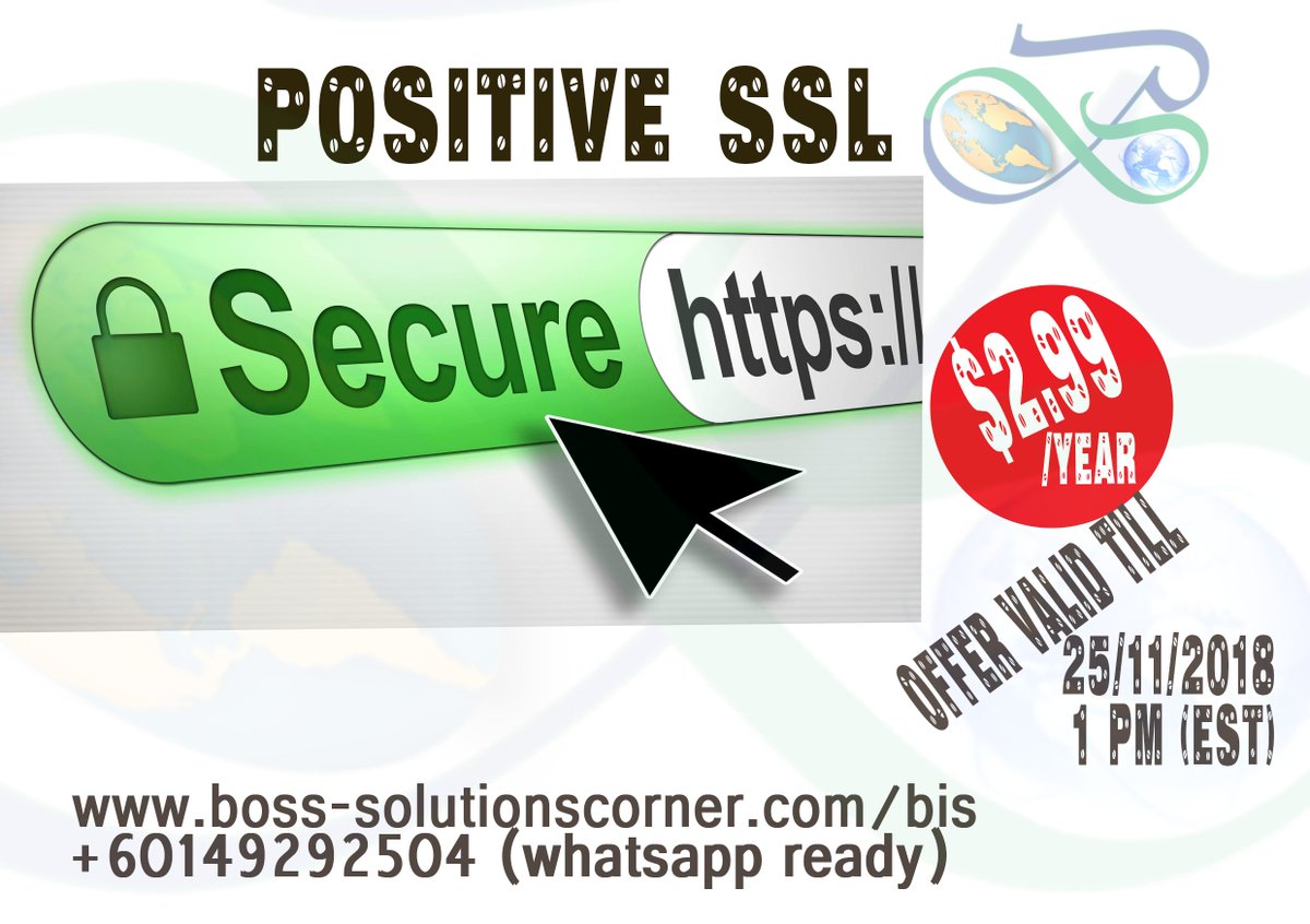 boss_solutionsc's tweet image. Get  the simplest browser compatible SSL for your website/web application  (Positive SSL Certificate) Hurry! unlimited stock but limited time. #PositiveSSL #discountPositiveSSL #promotionalSSL #promoPositiveSSL #giveaway #blackFriday #sales #promotion #Freebies #discounts