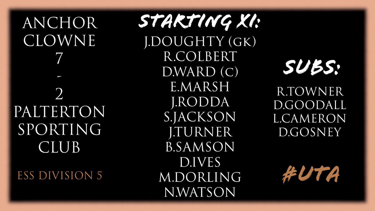 FT| ANCHOR 7-2 PALTERTON SC.
⚽️GOALS: WATSON x3, IVES, MARSH x2, GOODALL.
🎯ASSISTS: DORLING, WATSON x2, TURNER, SAMSON, WARD (c)
🎖MOTM: WATSON

Anchor make it back to back wins. A wonderful penalty save from @0fc3cb984493491 helped stop the early PSC comeback in 2nd half👏🏼 #UTA