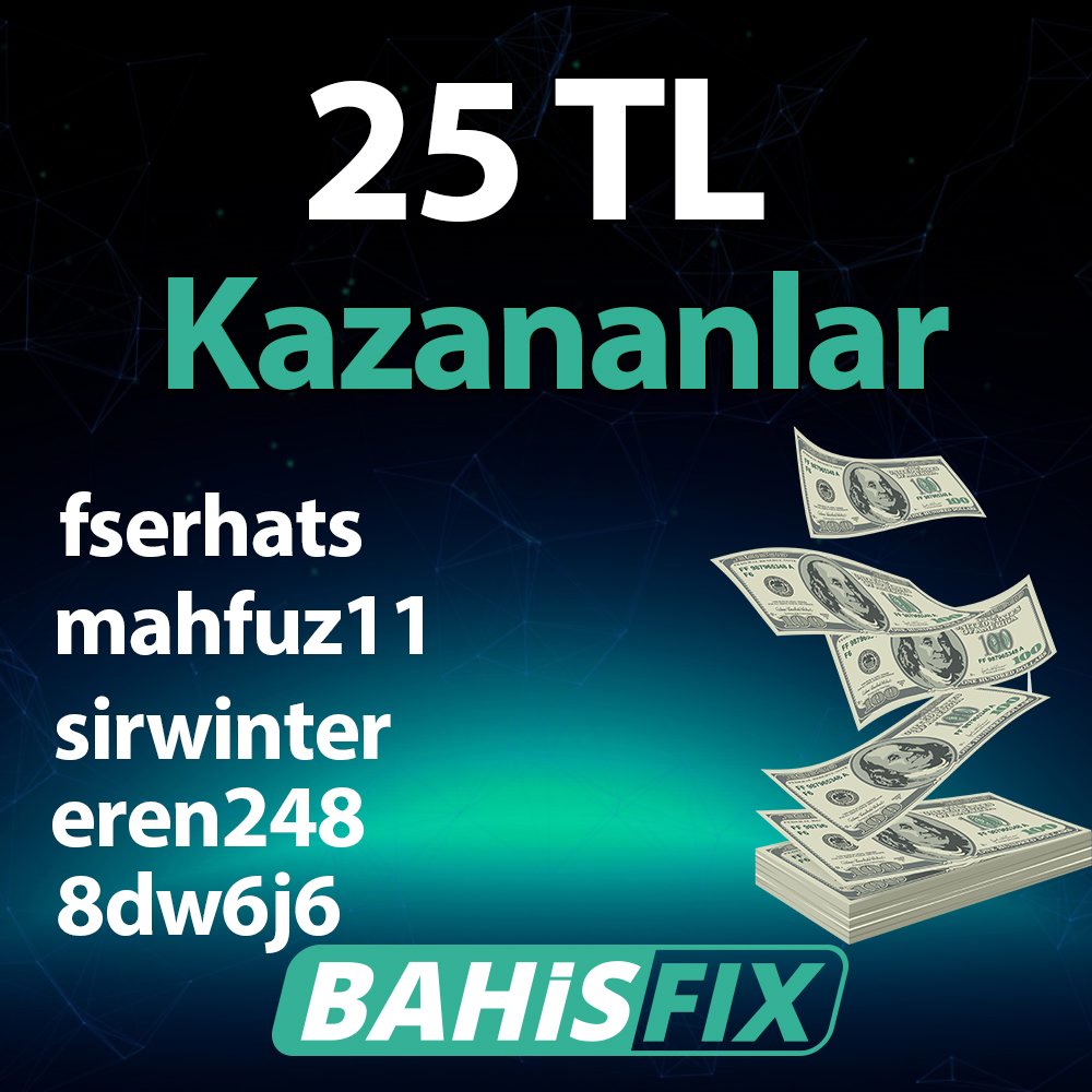 25 TL çevrimsiz bonus kazanan üyelerimiz bu şekildedir. Maksimum çekim 4 katıdır. Katılımınızdan dolayı teşekkür ederiz. Bahisfix63.com !