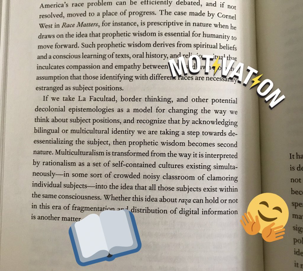 genevie79cr's tweet photo. Ending my morning reading with this reaffirmation...Our multiculturalism is not contained and separated within us, “they exist within the same consciousness.” #borderthinking #facultad #Anzaldúa https://t.co/icy3PwbdGH
