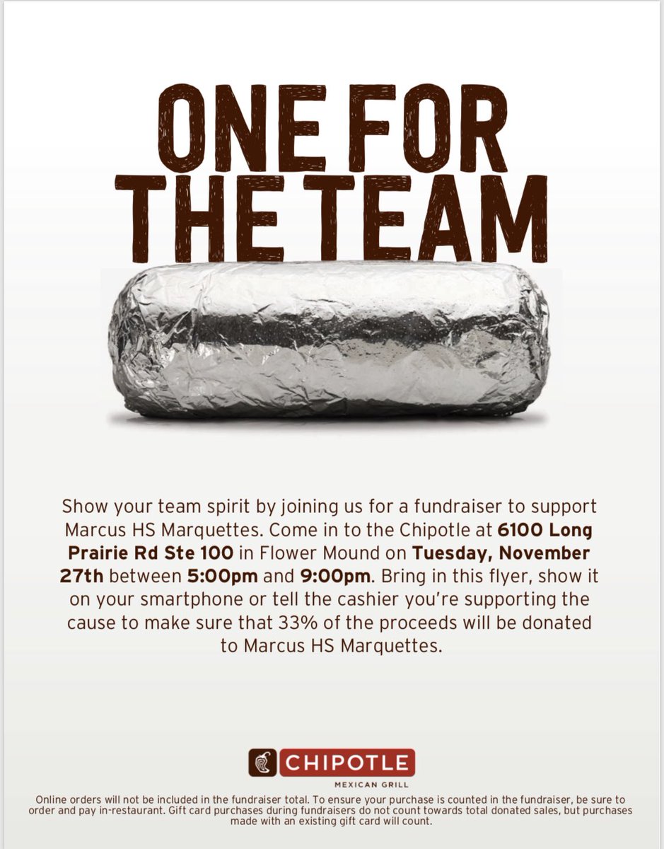 DrillTeamFans's tweet photo. Don’t miss it!  Chipotle night is THIS Tuesday!  Spread the word!!❤️❤️❤️ https://t.co/0KlJwsNNtr
