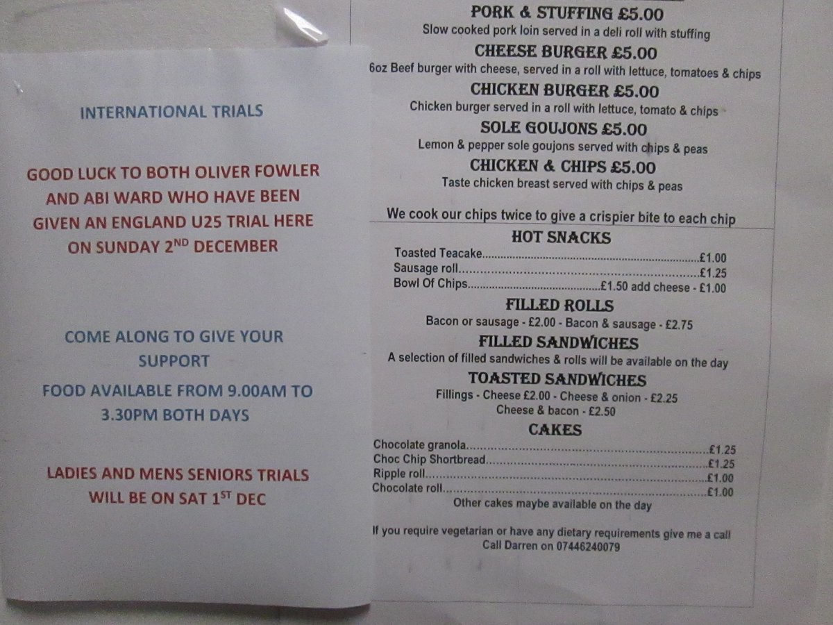 this weekends special menu for the england trials