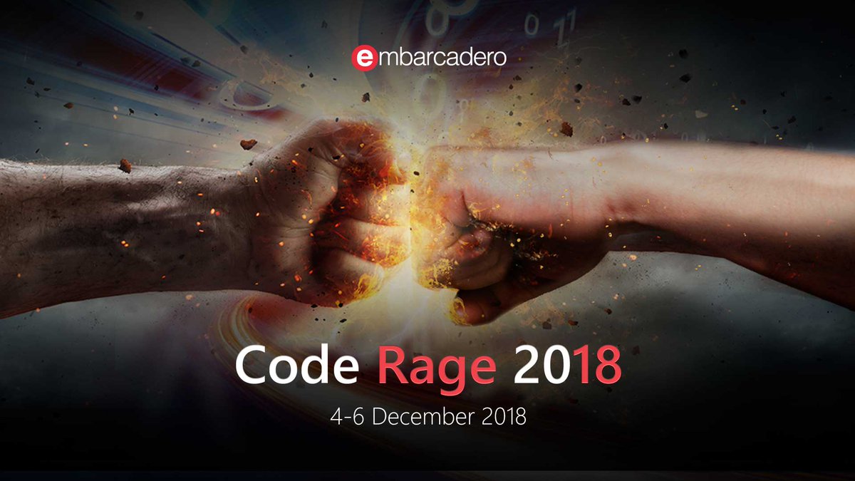 We invite all of our worldwide developer community to the virtual conference of the year: Embarcadero CodeRage 2018 on December 4-6, 2018. This year brings sessions on Delphi, C++, Javascript, Mobile app development, and more. Register for FREE:  embt.co/CodeRageRegist…