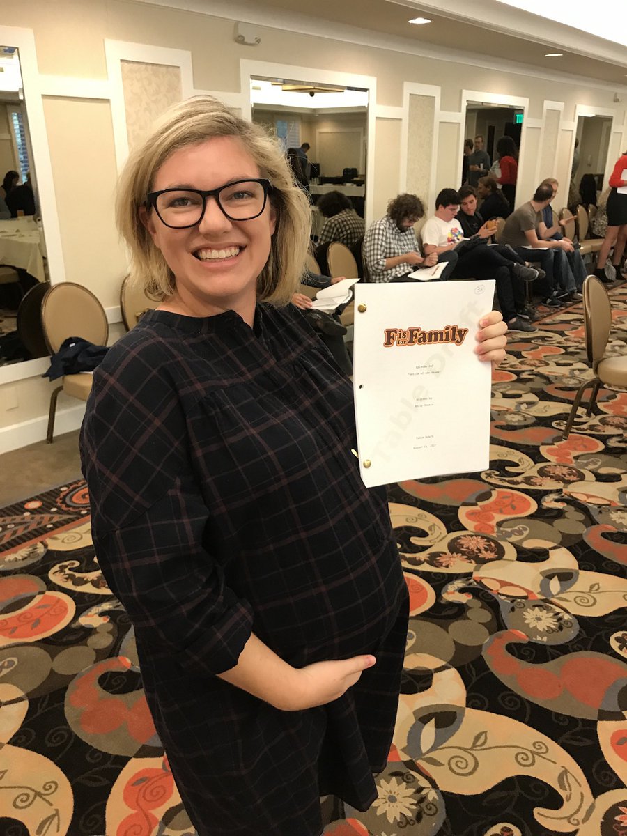 Continuing our countdown of the #5Days to our season 3 premiere, here’s the writer of episode 305, “BATTLE OF THE SEXES”, <a href="/EmilyOnIce/">Emily Towers</a>.  This photo was taken at the table read for the episode.  Her child is now attending college. #LongWaitForSeason3