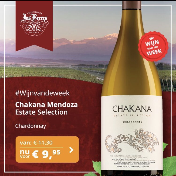 JosBeeres's tweet photo. Chakana Mendoza Estate Selection Chardonnay is wijn van de week. Een fraaie, aromatische Chardonnay uit Argentinië.  Tim Atkins geeft deze wijn een score van 93/100 punten. https://t.co/Gr4LkyCpsg https://t.co/Rbg2lwsMi9