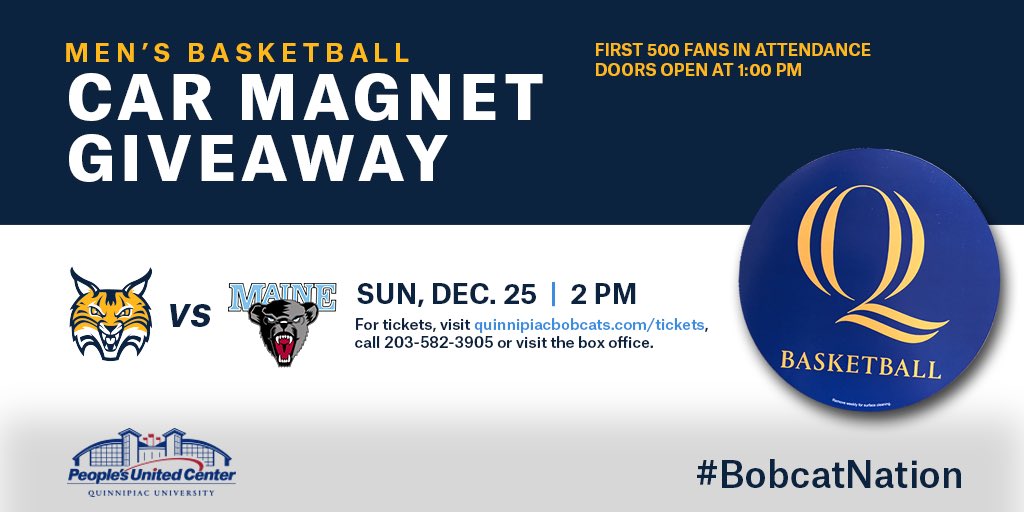 🎁 Game Day Giveaway 🎁

🏀 <a href="/QU_MBB/">Quinnipiac Men's Basketball</a> vs. @BlackBearsMBB
📍People’s United Center 
⏰ 2 PM Start (Doors Open at 1 PM)
🎁 First 500 in Attendance 

#BobcatNation #GameOn