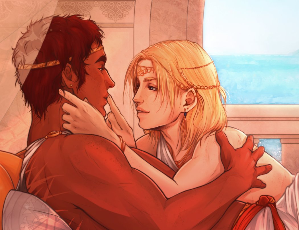 junie_junette's tweet photo. I finally did it ! I've finished my (old) illustration of Laurent of Vere and Damen (or more likely Damianos of Akielos here !) from the beautiful #CaptivePrince books ! I hope you'll like them ! :  ) I'll never be tired of them I think haha. 
#capri https://t.co/wKCan0e4LI
