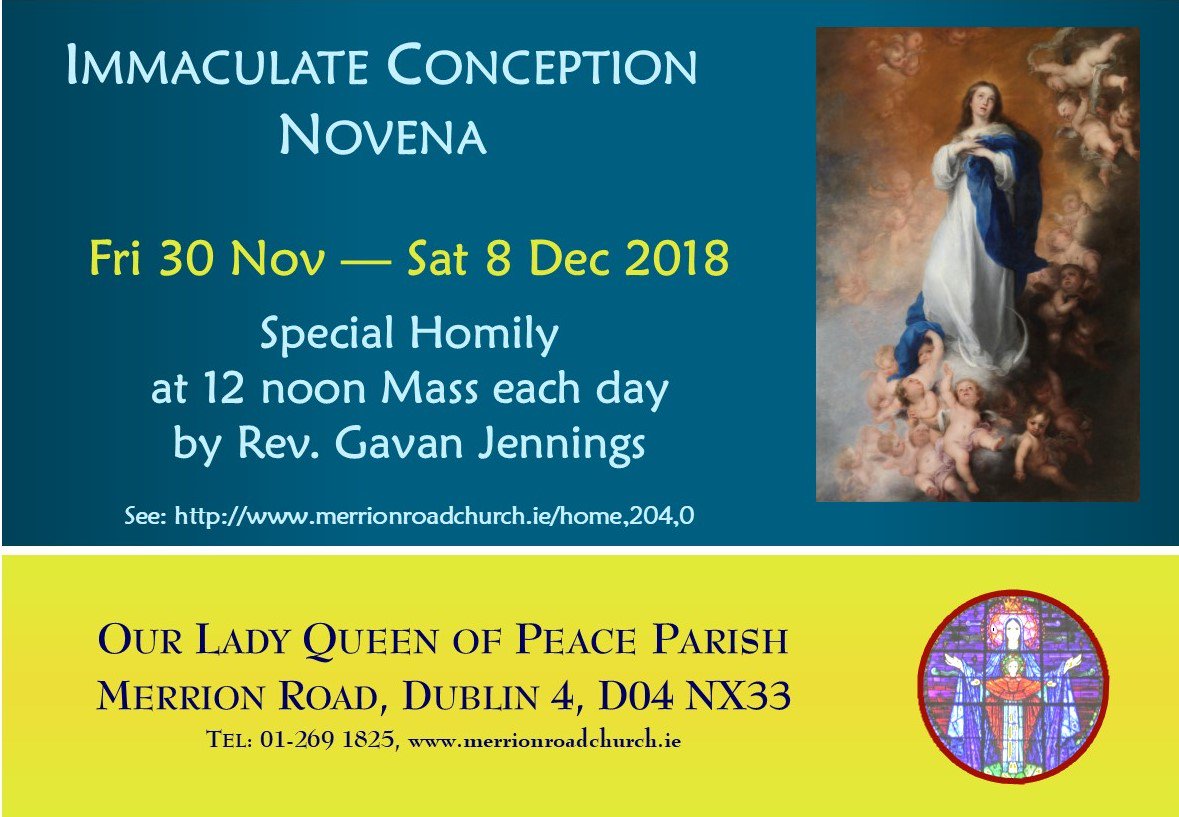 MerrionRdChurch's tweet photo. The Novena to the Immaculate Conception will be preached by Rev. Gavan Jennings (editor of Position Papers).
Each day Fr Gavan will deal with aspects of Christian life, drawing very practical considerations from the life of Our Lady. https://t.co/xBiQOaziTH