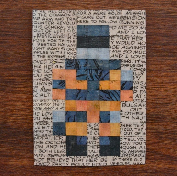 DHDaveHarding's tweet photo. Barbecue comic collage sketch card! As always created using only comics & glue. #comic #comiccollage #collage #joevember #sketchcard #pixel #pixels #pixelart #gijoe #cobra #barbecue #hasbro #marvel #handcrafted #handmade #handcut #cutpaper #8bit #8bitart #retroart #retro https://t.co/WBwD6AgAU0