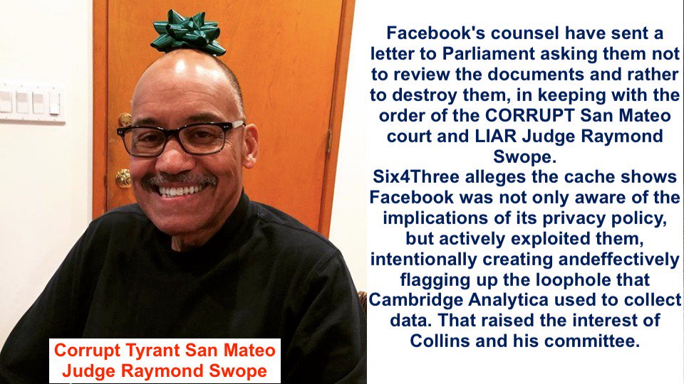 RightsReform's tweet photo. @DamianCollins @CommonsCMS Rid San Mateo of corrupt bully on the bench Judge Raymond Swope who has a history of favouring rich powerful litigants. He is a scumbag. #DeleteFacebook #CambridgeAnalytica #Facebook #Pinkini #Six4Three #TedKramer #MarkZuckerberg https://t.co/JhQWTbj8PG