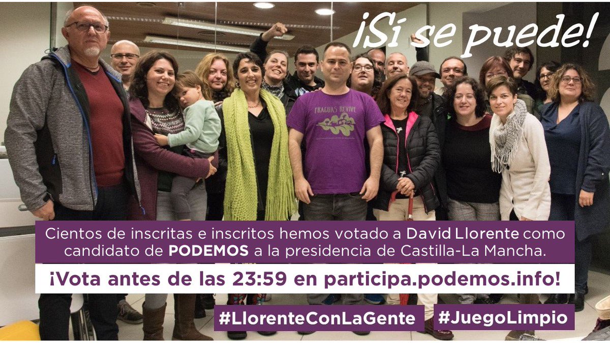 dvsnail's tweet photo. 📢 ¡¡Últimas horas para votar a @DavidLlorenteS como candidato de PODEMOS a la presidencia de Castilla-La Mancha, en https://t.co/M7cYOTlJZ1 ‼️

Ha sido el mejor diputado de la historia de nuestra región y merece ser el próximo presidente. #LlorenteConLaGente #JuegoLimpio https://t.co/kvWNe1kzGT