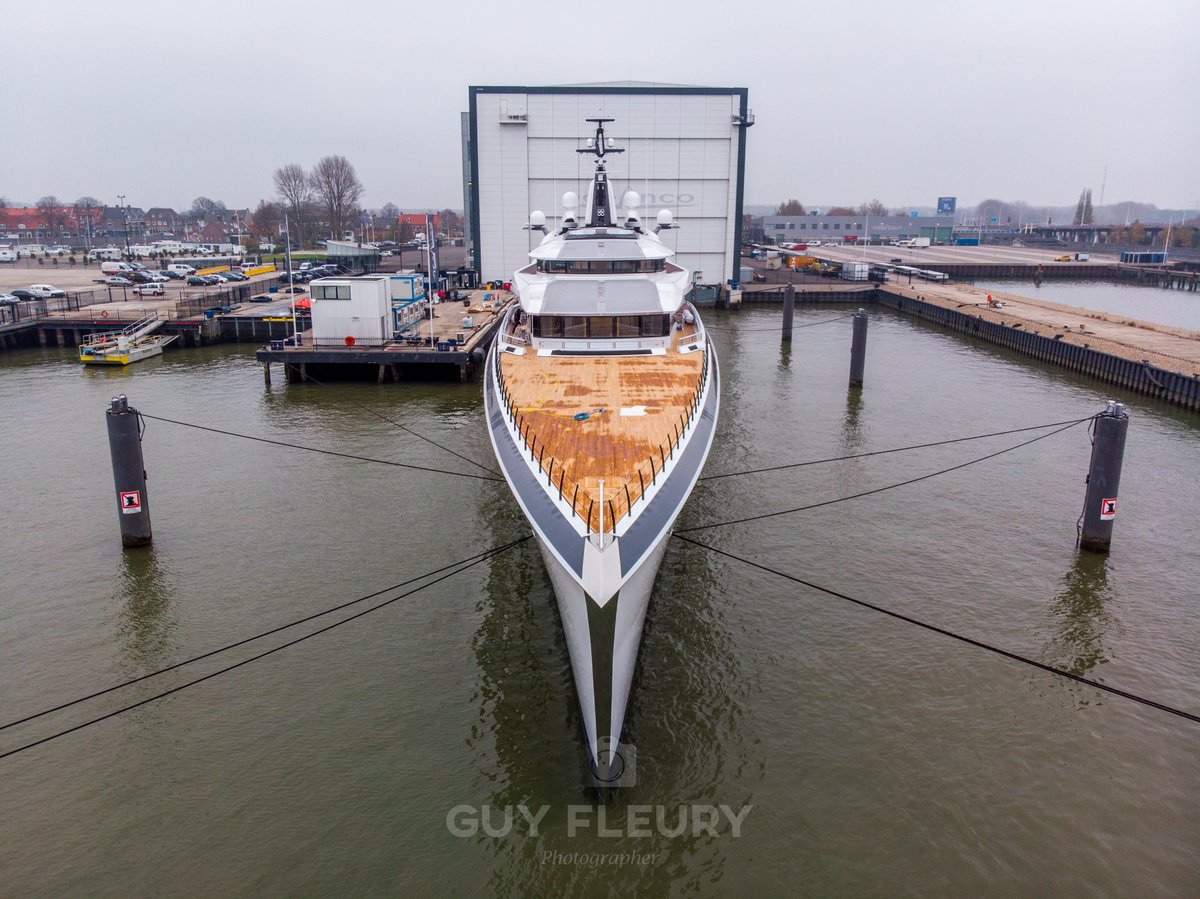 Dutchyachting's tweet photo. A bird’s eye view of #ProjectBravo - Guy headed to #Alblasserdam to take these stunning #aerial images of the #hybrid 109m/ 357’7” Project Bravo yesterday. Photos by Guy Fleury Photography. https://t.co/MMFUgCtkag