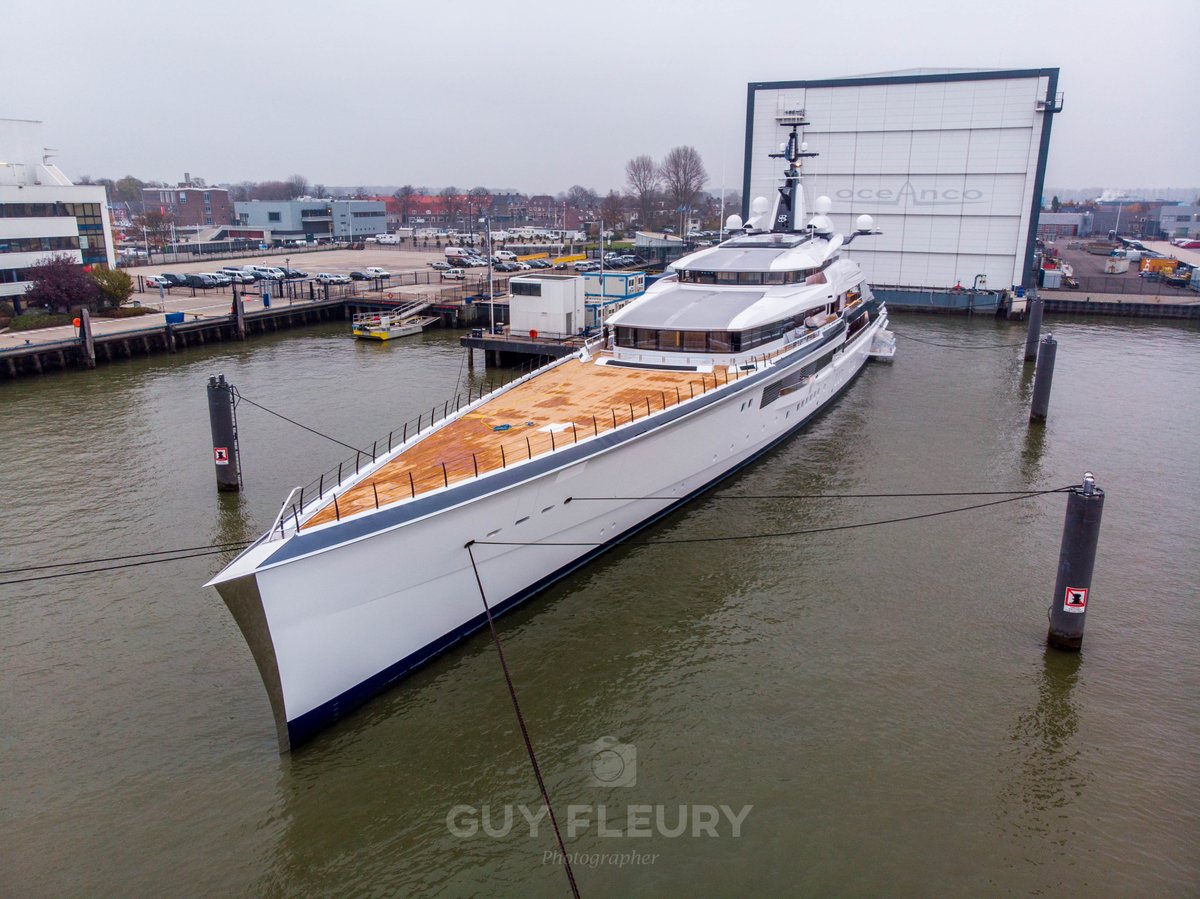Dutchyachting's tweet photo. A bird’s eye view of #ProjectBravo - Guy headed to #Alblasserdam to take these stunning #aerial images of the #hybrid 109m/ 357’7” Project Bravo yesterday. Photos by Guy Fleury Photography. https://t.co/MMFUgCtkag