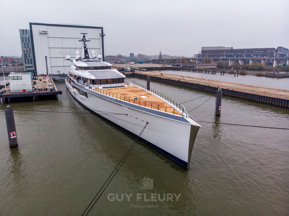 Dutchyachting's tweet photo. A bird’s eye view of #ProjectBravo - Guy headed to #Alblasserdam to take these stunning #aerial images of the #hybrid 109m/ 357’7” Project Bravo yesterday. Photos by Guy Fleury Photography. https://t.co/MMFUgCtkag