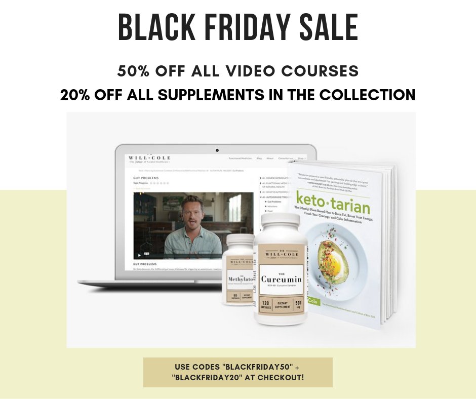DrEddyClinic's tweet photo. RT @drwillcole: Today is your last chance to snag our video courses for 50 percent off with the code blackfriday50 and 20 percent off supplements in The Collection with code blackfriday20 https://t.co/upJZ3ccz8F #functionalmedicine #blackfriday #supplem… https://t.co/UqihdMkrEu