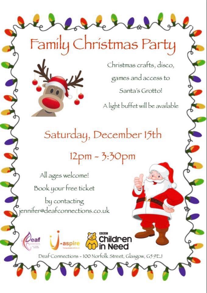 DeafConnections's tweet photo. U-aspire are hosting a family christmas party with crafts, games, disco and visit to santa’s grotto. There will be a light buffet
 available.  Everyone welcome to join in the fun. Please book your ticket for free by clicking here:
https://t.co/n47ZFsDRIR https://t.co/8WmYC46fIW