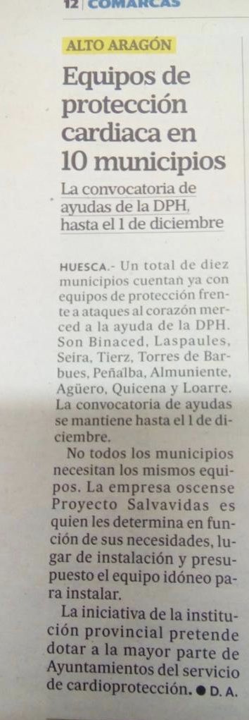 ProyeSalvavidas's tweet photo. 10 municipios Oscenses ya disponen de desfibriladores gracias a una ayuda de la @DPHuesca #binaced #laspaules #sierra #tierz #torresdebarbues #peñalba #almuniente #aguero #quicena #loarre https://t.co/LCpkEOeb9z