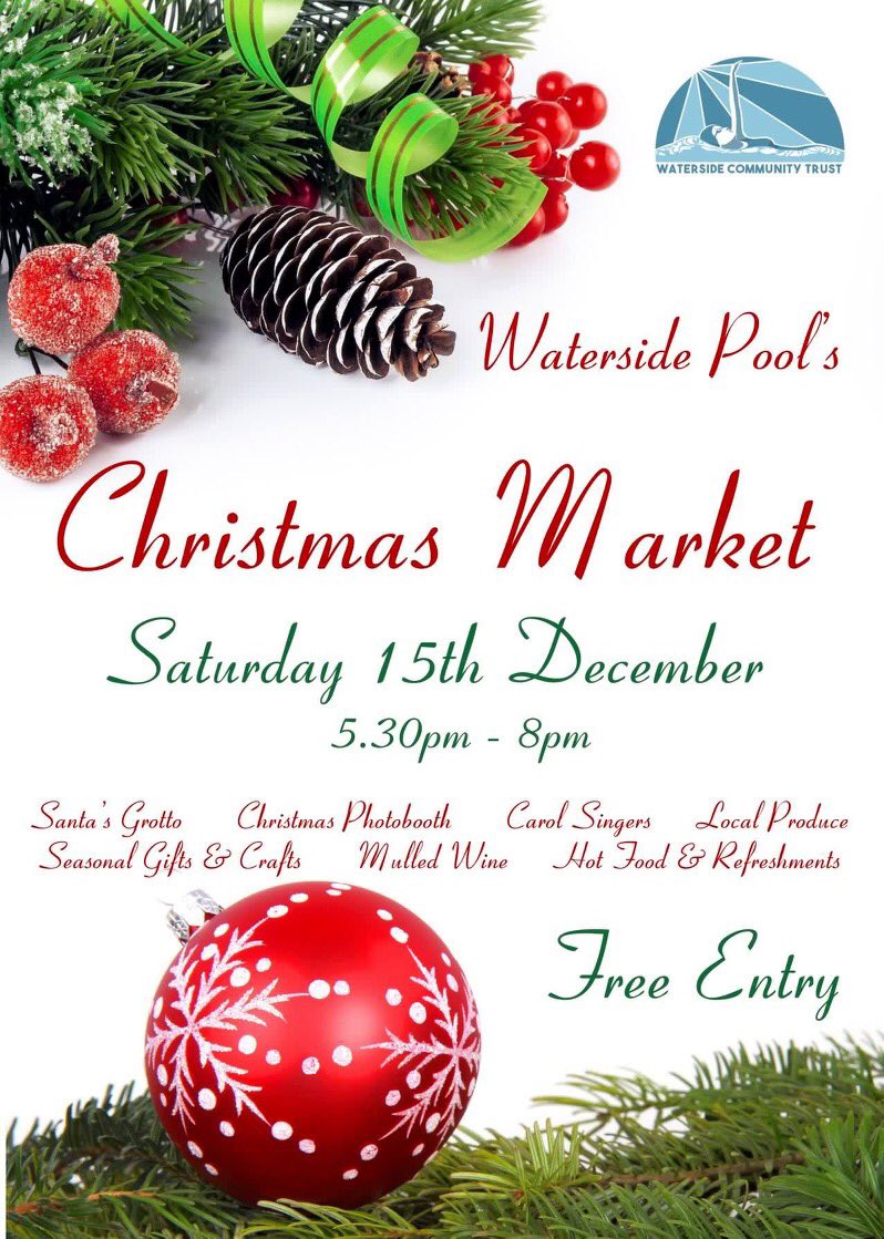 It’s just 3 weeks to go ! 

The event is free entry &amp; we hope you can join us on Saturday 15th December from 5.30pm - 8pm for our first ever Christmas Market ! 

If you wish to book a slot for the Santa’s Grotto please email enquiries@watersidepool.co.uk . Price £5.50.