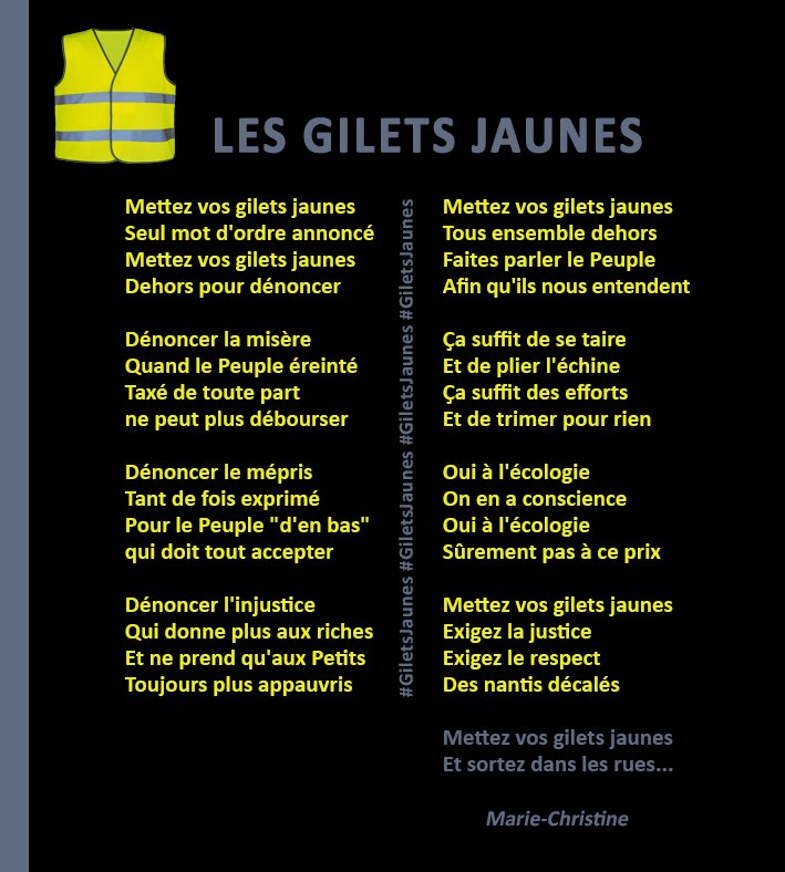 LiliPixel's tweet photo. Un #poème écrit par Marie-Christine, #GiletsJaunes, rencontrée le 24 novembre à #Vannes. https://t.co/ecmVIO9m0v