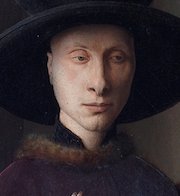 Giovanni Arnolfini and his wife as Vladimir Putin and Mark Zuckerberg