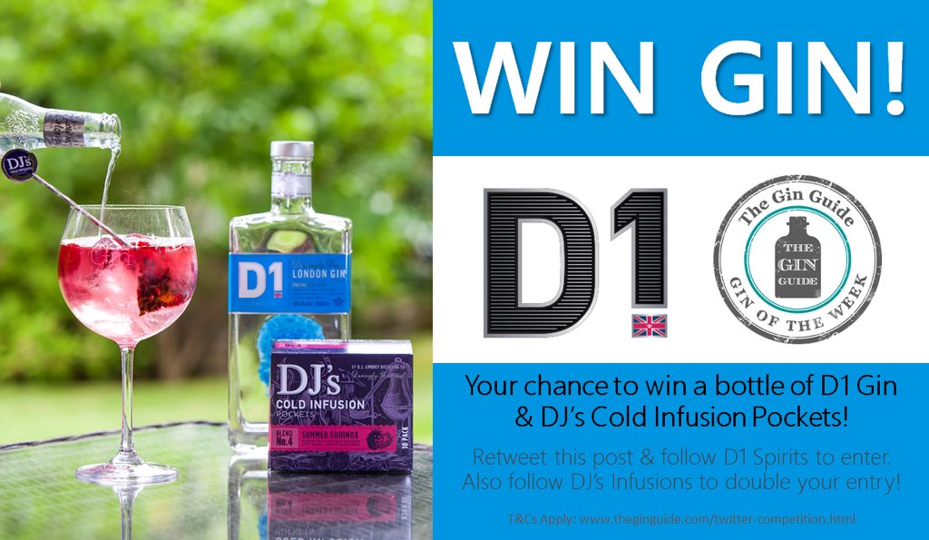 theginguide's tweet photo. LAST CHANCE! #Win a wonderful bottle of D1 London Gin plus DJ’s Cold Infusions in our #competition! RT &amp; Follow @D1LondonSpirits to enter once, also follow @DJsColdInfusion to enter twice - Closes at Midnight! #gin #giveaway https://t.co/7YaMkBwfug