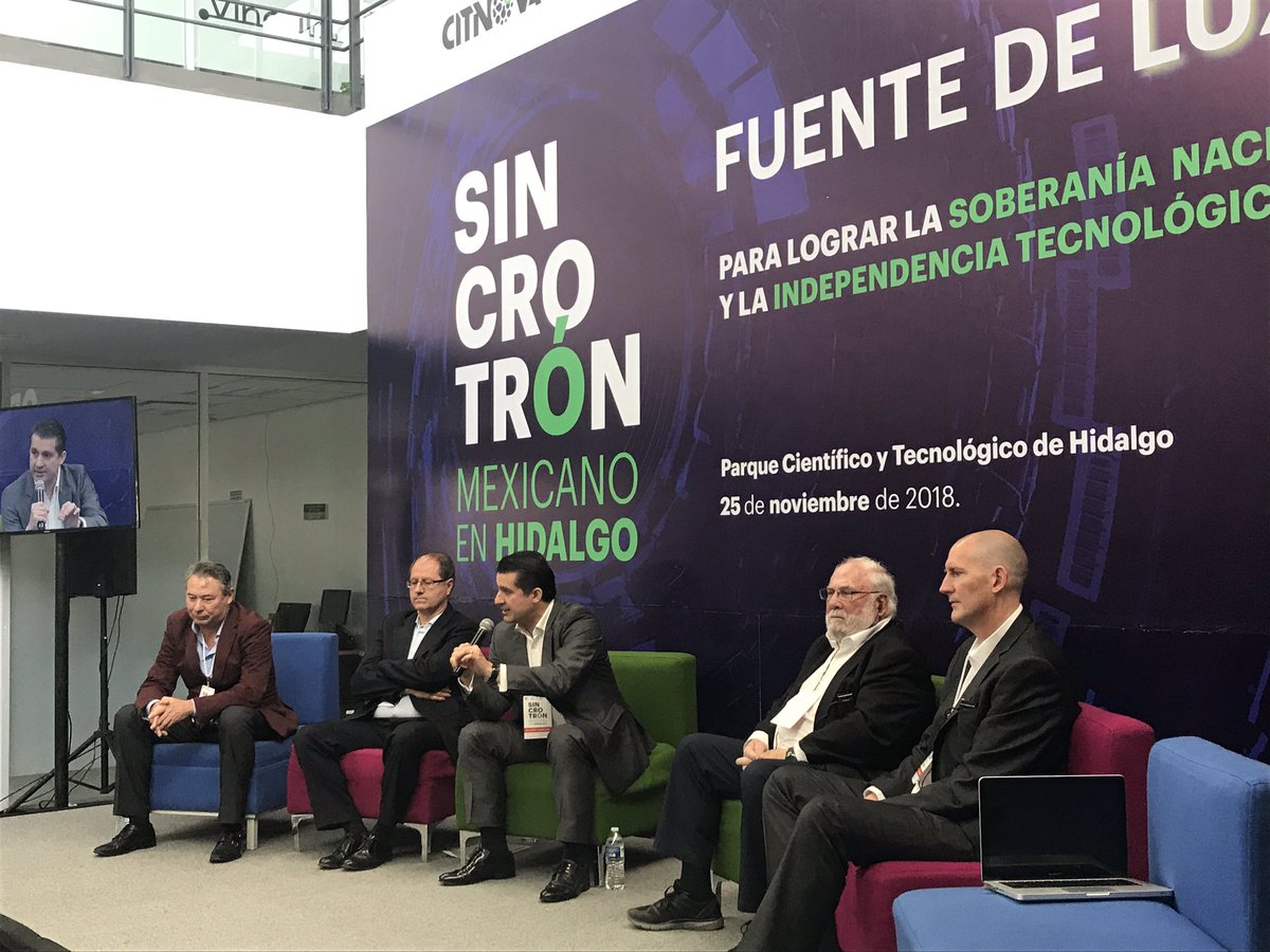NodoHidalgo's tweet photo. Sincrotrón Mexicano en Hidalgo Primer Panel Impacto del Sincrotrón en un País Principales Desafíos conformado por expertos internacionales ex directores y directores de sincrotrones en el mundo e integrantes de la @RedGlobalMX @vdelriobello @LRFloresC #TransferenciaDeConocimiento https://t.co/ikSXh0Z8sq