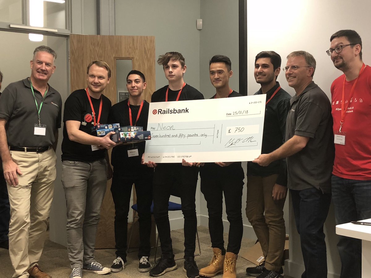 Aranchalee's tweet photo. #openbankhack18 @railsbank @kompany @aprexotech @AimBrainHQ huge congrats to the winner team Neon and the rest of the teams for your great 💡 ideas 👏🏻👏🏻 https://t.co/R1qoCSPF1C