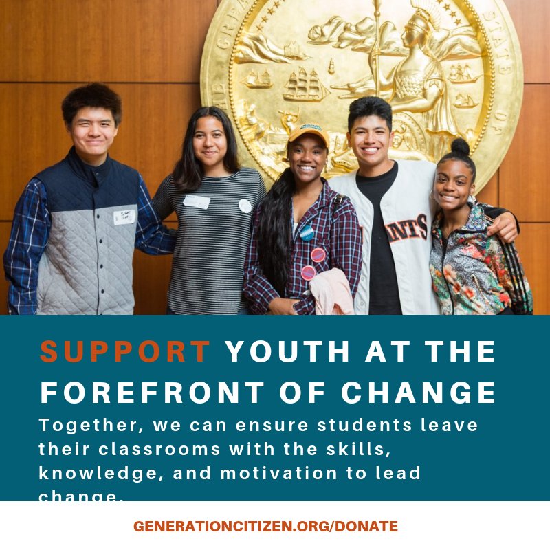 This #GivingTuesday don’t talk about change. Lead it. Donate to <a href="/gencitizen/">Generation Citizen</a> to help young people become engaged and effective citizens! generationcitizen.org/donate #YouthAtTheForefrontOfChange