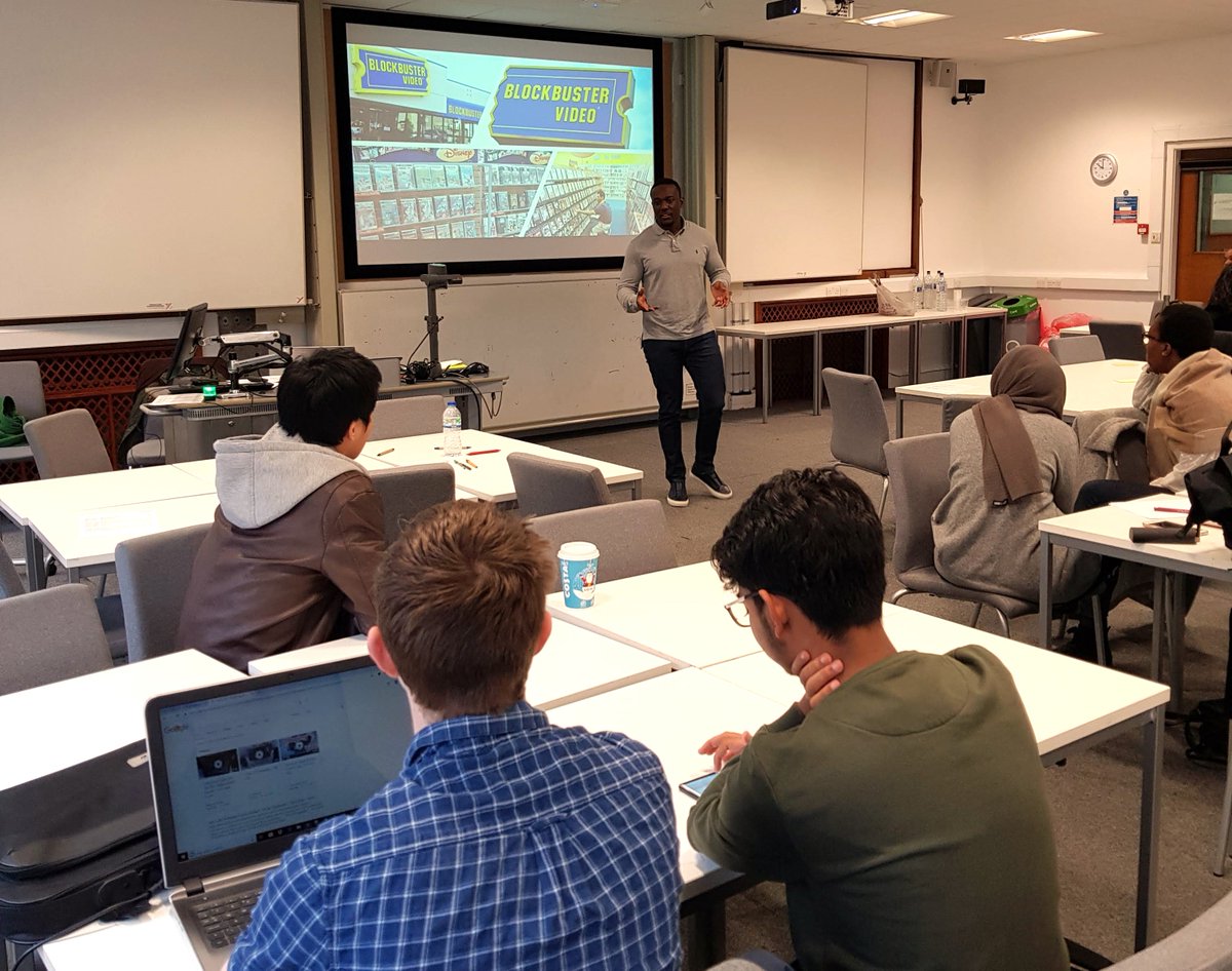 ceciladjalo's tweet photo. Netflix came in and wiped out Blockbuster - They were too slow to recognize the internet as a better channel of delivery. My message to university entrepreneurs teaching Business Modelling at #VentureHack over the weekend. https://t.co/86mPuJfyI8