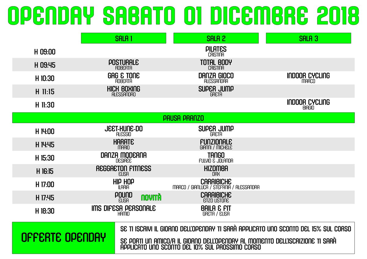 letsfunasd's tweet image. Ti aspettiamo il 1° Dicembre per il nostro Openday!
Per info e prenotazioni contatta la nostra segreteria
ai numeri 3339204303 / 3392341552, inviaci una mail all'indirizzo
letsfunorbassano@gmail.com o scrivici sui social
Indoor Cycling SU PRENOTAZIONE
#letsfun #orbassano #openday